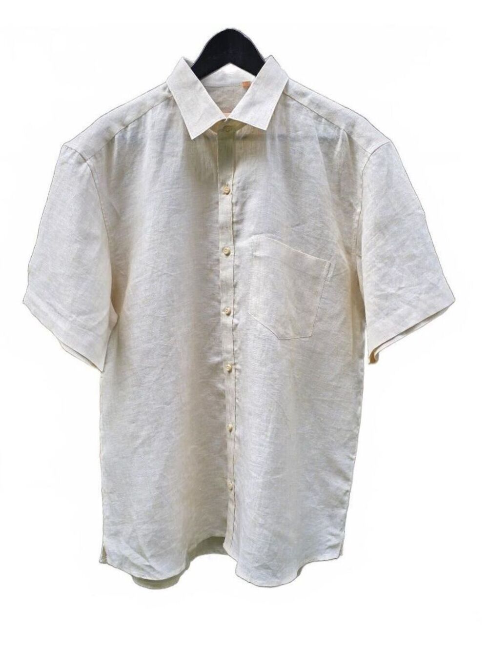Kora by Nilesh Mitesh Men’s Pure Linen Short Sleeve Resort Shirt Cream XL